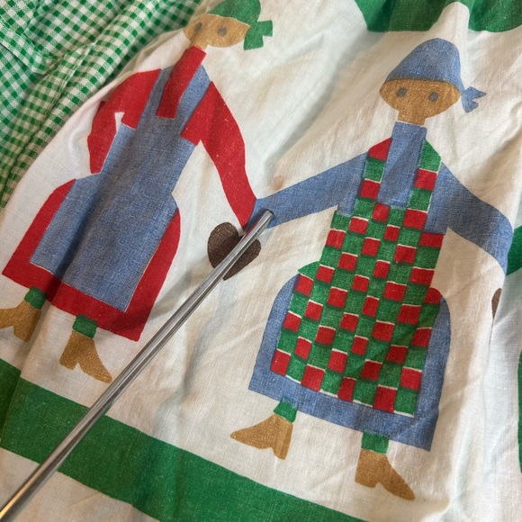 Vintage Half Apron Women Gingham Green Pockets Tie Waist Folk Country Farmhouse - Picture 6 of 6